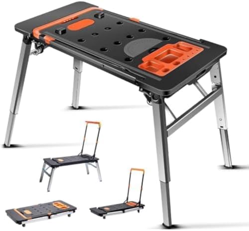 Fiozweaワークベンチ 多機能作業台 7in1洗車台 DIY 工具ソーホース 折りたたみ式 足場台 車輪付き 高さ調節 持ち運び便利 コンパクト収納 耐荷重250kg [並行輸入品]